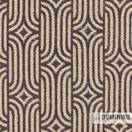 Geometrische stof met symmetrische patronen in neutrale tinten, perfect voor moderne mode en interieurontwerp.