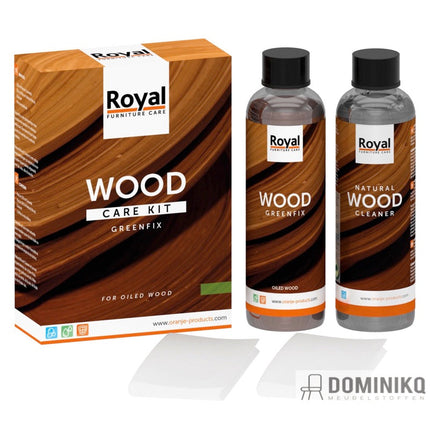 Royal Furniture Care Greenfix wood care kit for oiled wood, featuring wood cleaner and polish.