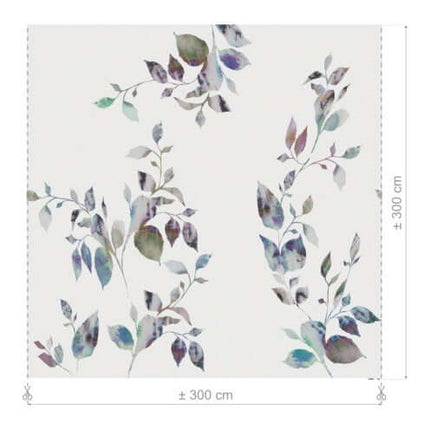 Inbetween-gordijnstof Springbloom van De Ploeg met dynamisch bladmotief en multicolour-accent, 300x300 cm, vanaf 5 meter 10% korting.