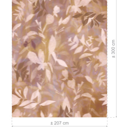 Cosima gordijnstof met bladdessin, kamerhoog, 100% vlamvertragend polyester, transparant, ideaal voor moderne interieurs.