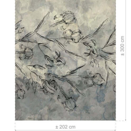 Tempesta gordijnstof van Kendix met aquarel-achtige accenten en bloemmotief, subtiele vloeibare lijnen voor luchtige sfeer. Afmeting: 202x300 cm.