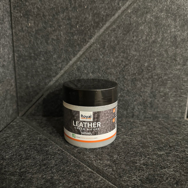 Leather Cream & Care 180 ml by Royal Furniture Care on gray surface.