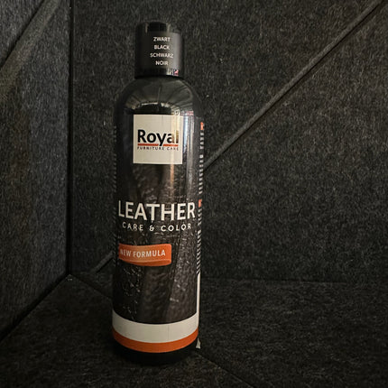 Bottle of Leather Care & Color Lederwas - 250 ml on a dark background