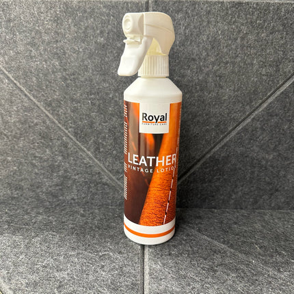 Royal Furniture Care Leather Vintage Lotion 500ml voor nubuck, suède en pilotenleer. Verfrist en verlengt de levensduur van leer.