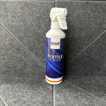 Royal Furniture Care Textile Refresher Spray - 500ml for removing odors from fabric, shown in blue and white bottle