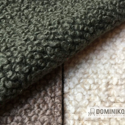 Alt Tag: Bouclé meubelstof van Bute Fabrics, Storr collectie, kleur 8005 Smoke, stevig geweven met dikke lussen, wolrijk en brandvertragend.