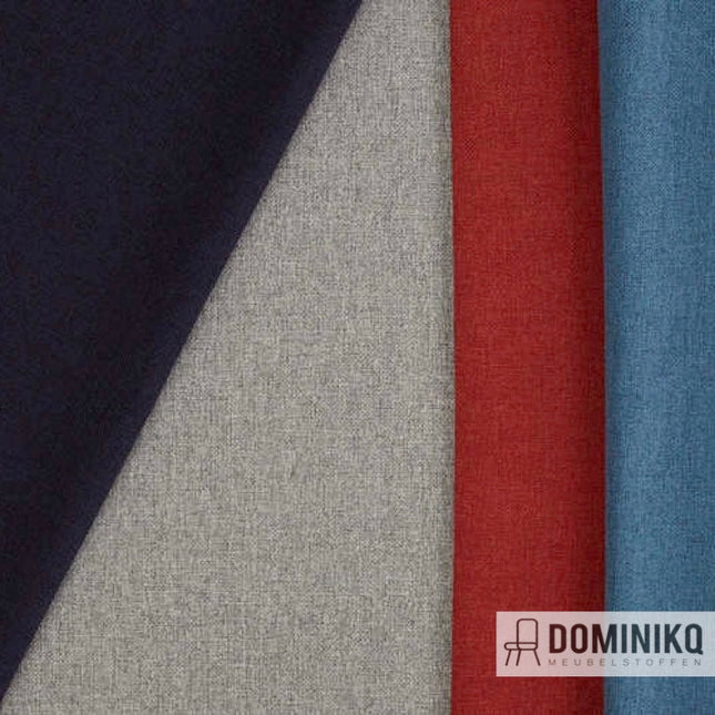 Verschillende kleuren van Camira Citadel stoffen, waaronder blauw, grijs, rood en blauwgroen. Duurzame meubelstoffen van hoge kwaliteit.
