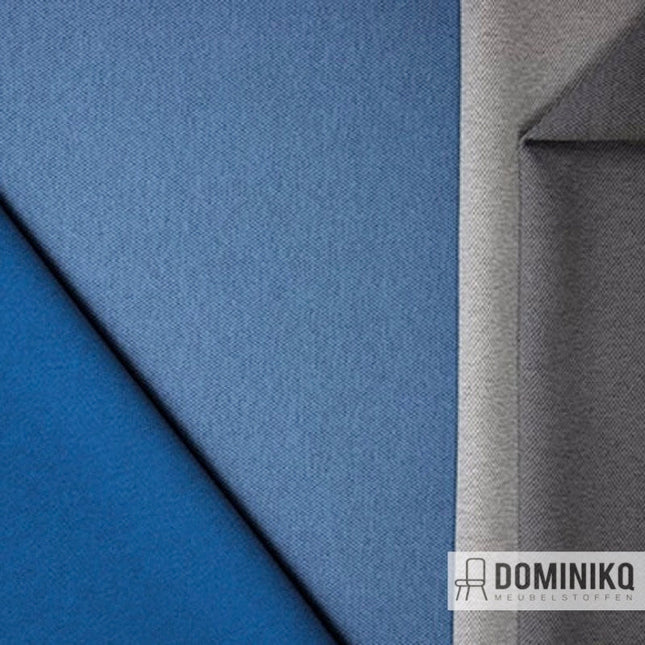 Stoffen Camira Fabrics Era CSE39 Youth met tweekleurige visgraatweving in blauw en grijs voor ergonomisch meubilair.