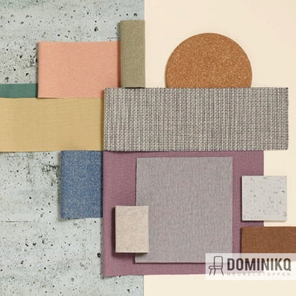 Diverse stoffen uit de Camira Fabrics Sonus collectie, met vilten afwerking, in verschillende kleuren en patronen, op een platte ondergrond.