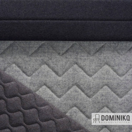 Camira Fabrics Synergy Quilt Chevron stoffen, grijs gewatteerd patroon met schuim en watten, 95% wol, merk Dominiko Meubelstoffen.
