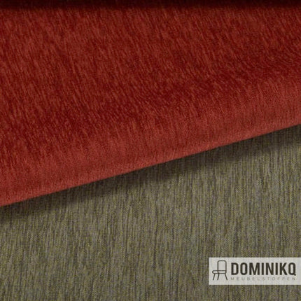 Camira Fabrics - Track HTK12 chenille stof in rood en groen, luxe wasbare meubelstof geschikt voor intensief gebruik in onderwijsinstellingen.