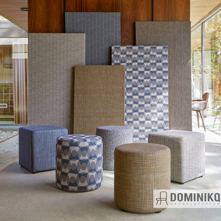 Hula PMH04 stoffen displays in interieur met Camira Patternmaker van 100% wol, met rijke patronen en EU Ecolabel certificering.