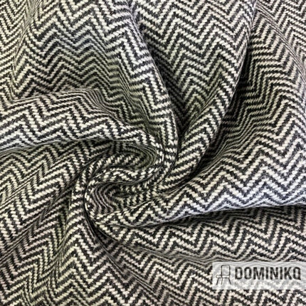 Wollen meubelstof Lewis van Bute Fabrics met zigzag- en chevronpatroon, kleuruitvoering zwart-wit, zonder Dominikq watermerk beschrijving.