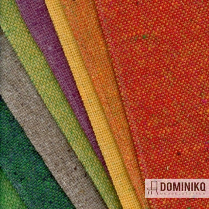 Kleurrijke tweed stoffen van Bute Fabrics in verschillende tinten, textuur met klassiek weefpatroon. Focus op kleurvariaties.
