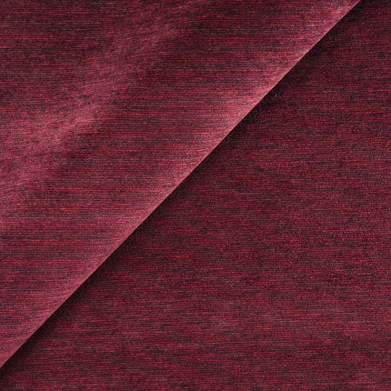Kvadrat - Sahco - Duke - 13 furniture fabric in deep red shade with fine acrylic-mix sheen, woven with horizontal stripe pattern.