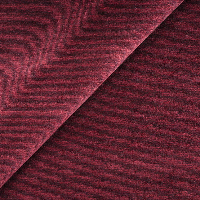 Kvadrat - Sahco - Duke - 13 furniture fabric in deep red shade with fine acrylic-mix sheen, woven with horizontal stripe pattern.