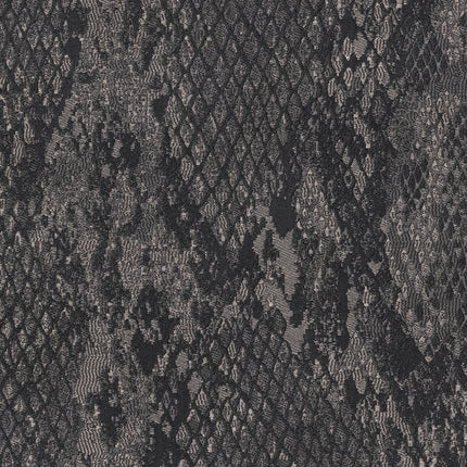 Kvadrat - Sahco - Ozi - 180 fabric with snakeskin pattern in dark tones, highlighting textured jacquard design and tonal variations.
