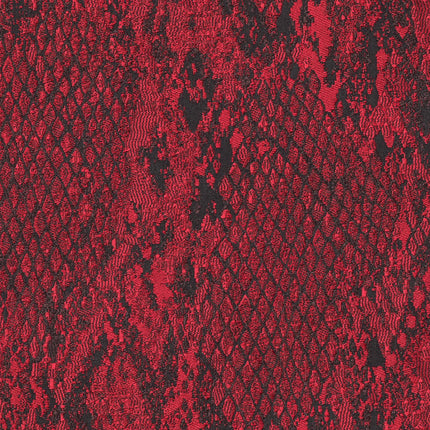 Kvadrat - Sahco - Ozi - 580 fabric with vibrant red snakeskin pattern and jacquard texture, ideal for drapery and upholstery.