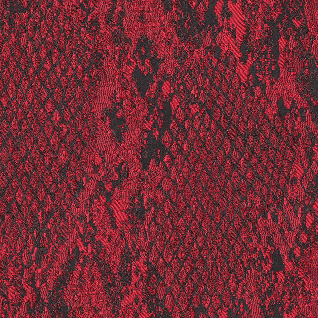 Kvadrat - Sahco - Ozi - 580 fabric with vibrant red snakeskin pattern and jacquard texture, ideal for drapery and upholstery.