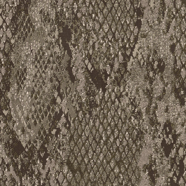 Kvadrat - Sahco - Ozi - 960 slangenhuid jacquard textuur voor draperie of stoffering, bruin en beige patroon.