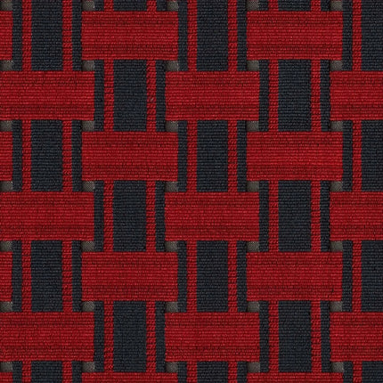 Kvadrat - Sahco - Zade - 570 fabric, geometric design with black and red woven pattern for upholstery, inspired by 80s artistic styles.