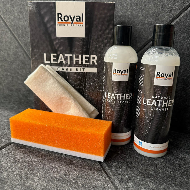 Leather Care Kit 250ml, onderhoudsmiddel voor afgewerkt leer met reinigings- en beschermingsproducten. Beschermt tegen vuil en UV-straling.