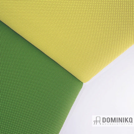 Twee-tonige Repetto stof in groen en geel met mat geometrisch patroon, perfect voor moderne en Zuid-Europese interieurs.