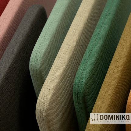 Verschillende kleuren van Gabriel Just stof, geïnspireerd op beton, gemaakt van gerecycled polyester, geschikt voor meubelbekleding.