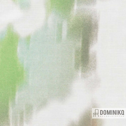 Pixelbloom gordijnstof met bloemen- en bladmotieven in moderne spraytechniek, subtiel transparant van Kendix. Vanaf 5 meter 10% korting.