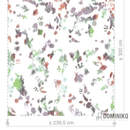 Pixelbloom gordijnstof met bloemen- en bladmotieven, subtiele transparantie, spraytechniek, vanaf 5 meter 10% korting, Dominikq.