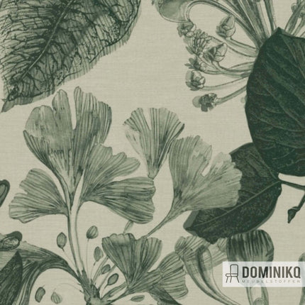 Botanische print van De Ploeg - Kendix Jardin stof in groen, met elegante details en natuurlijke uitstraling, Dominiko merk.