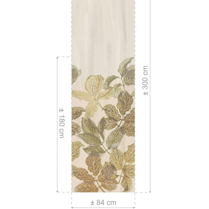 Transparante gordijnstof Hortus van Kendix met bladerenpatroon, 100% vlamvertragend polyester, 300 cm lang, elegante natuurlijke uitstraling.