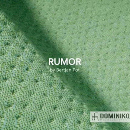 Groene Kvadrat Febrik 'Rumor' stof met gerecycled polyester en pixelachtige steken, geschikt voor stofferingsprojecten.