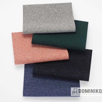 Diverse kleuren van Kvadrat 'Autumn', meubelstof van 100% gerecycled polyester met natuurlijke uitstraling en slijtvastheid.