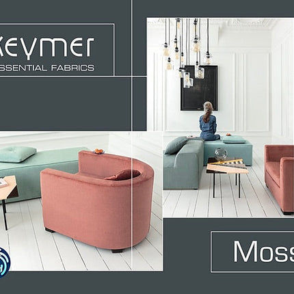 Interieur met gebreide velours meubelstoffen van Keymer in kleurrijke tinten, geschikt voor stofferen.