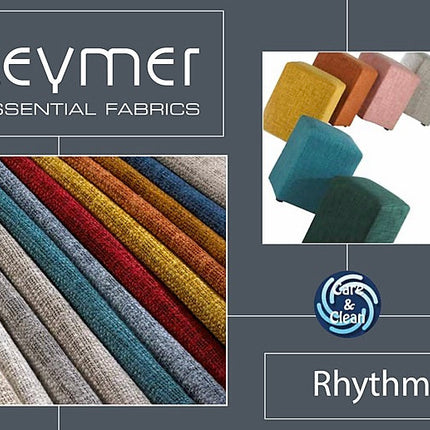 Keymer Rhythm moderne meubelstof met linnen uitstraling, beschikbaar in 30 kleuren, inclusief Care & Clean label voor eenvoudig onderhoud.