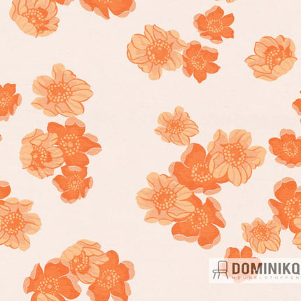 Fiorella stof met bloemendesign, stevige chenille van Kvadrat Sahco, in oranje tinten, elegante toevoeging voor interieur