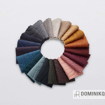 Kvadrat Febrik Apparel 623 meubelstof collectie ontworpen door BYBORRE Textielstudio Amsterdam in een waaier van kleuren.