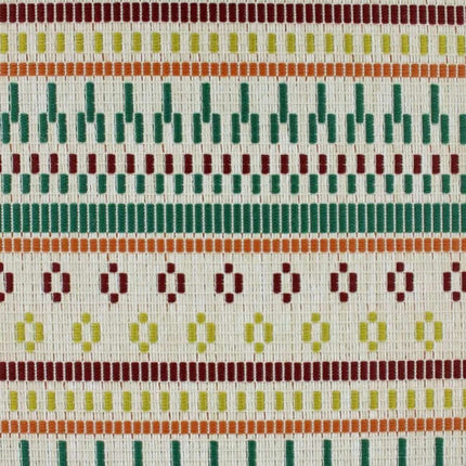 Patroon van Antoni van Aristide, buitenstof met kleurrijke strepen en patronen, ideaal voor meubelbekleding en decoratieve kussens.