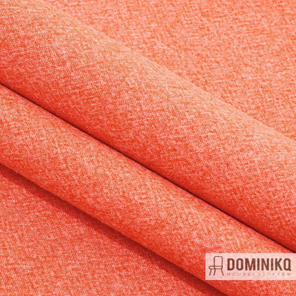 Kvadrat Melange Nap 211 meubelstof, brandvertragend, hoge wolgehalte, speelse kleurcombinaties in oranje tinten.