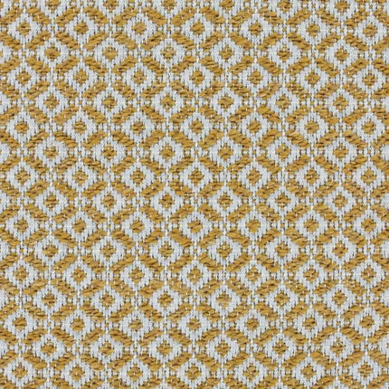 Klassieke meubelstof Varga van Aristide in mosterdkleur met subtiel geometrisch patroon, verfijnd en elegant voor elk interieur.