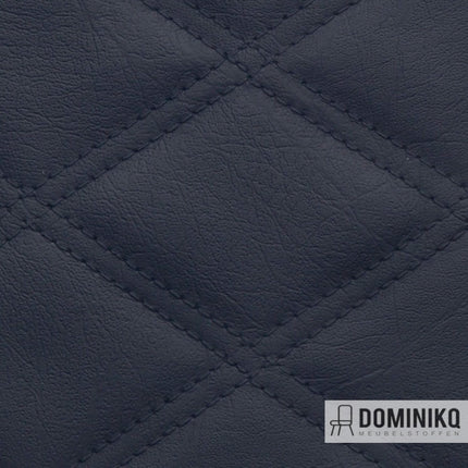 Fushion imitatieleer met diamantpatroon in donkerblauw, ideaal voor meubels en bekleding. Duurzaam en stijlvol voor diverse toepassingen.