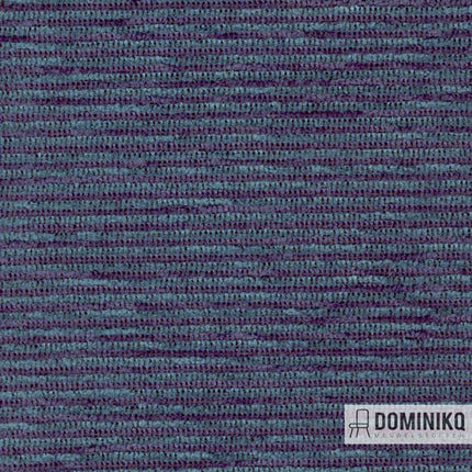 Tweekleurige chenille stof Extex Outline Lagoon van Vyva Fabrics met ribstructuur, geschikt voor luxe interieurontwerpen.