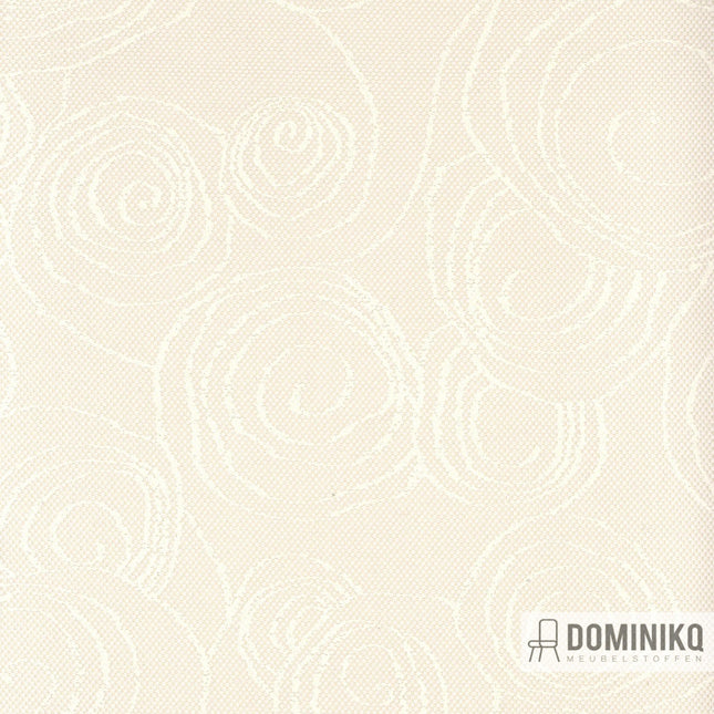 Patroon van Extex Solar stof met glow-in-the-dark inkt door Vyva Fabrics, geïnspireerd op mystieke sterrenstelsels.