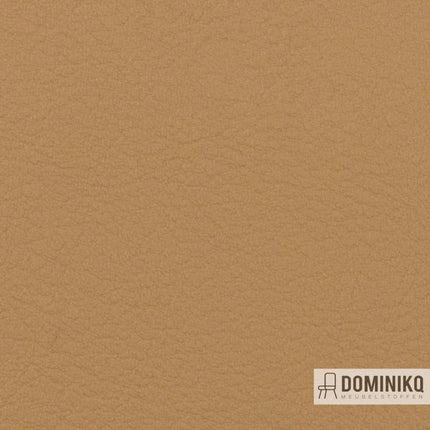 Close-up van luxe kunstleer Valencia in kleur cashmere met fijne textuur. Geschikt voor interieur toepassingen en brandveilig gecertificeerd.