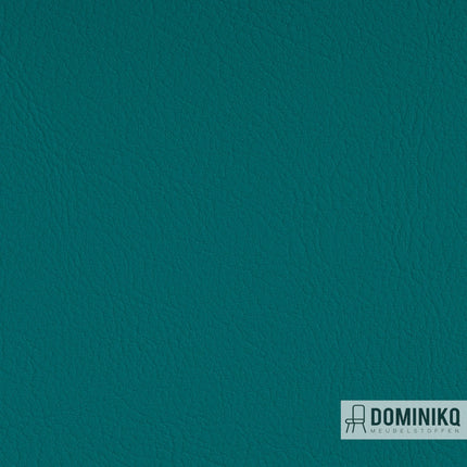 Turquoise kunstleer met verfijnde textuur, Vyva Fabrics Valencia, luxe optie voor interieur, slijtvast en brandveilig, hoge kwaliteit.