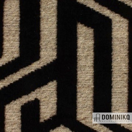 Jacquard velours meubelstof, zwart geometrisch patroon op dikke wollen basis, Aristide Central Park collectie, brandvertragend.