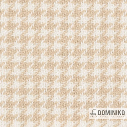 Troon CF752 meubelstof van Bute Fabrics, klassiek pied-de-poule patroon in beige en wit, geweven in Schotland met wol.