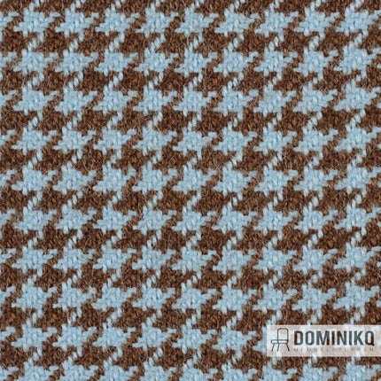 Bruin en blauw pied-de-poule patroon uit de Troon meubelstoffen collectie van Bute Fabrics met schotse wol, herhaling elke 0,7 cm.