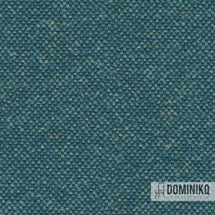 Textuur van Camira Fabrics' Monarch-stof, driekleurig tweed effect in rustiek blauw tint met wol, zijde en vlas mix.